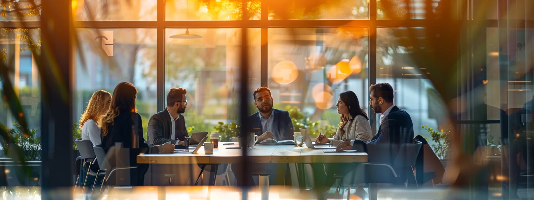 a group of business professionals gathered around a conference table, engaged in a lively discussion about optimizing data management workflows with the bainsight amazon aurora connector.